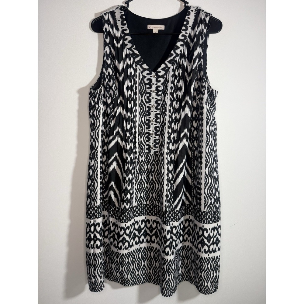 Dress Barn Dress Womens 14 Extra Large Black White Sleeveless Shift Dress Resort